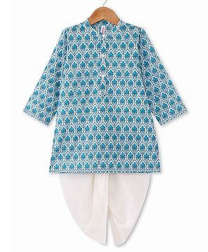 Babyhug 100% Cotton Woven Full Sleeves Kurta & Dhoti Set With Floral Print - Blue