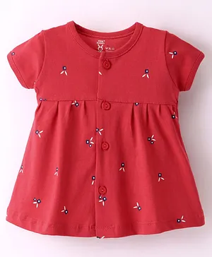 Pink Rabbit Single Jersey Knit Half Sleeves Dress Floral Print -Maroon