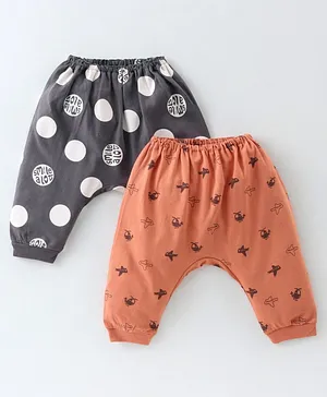 Pink Rabbit Cotton Single Jersey Knit Full Length Diaper Leggings Rocket Print Pack Of 2 - Orange & Black