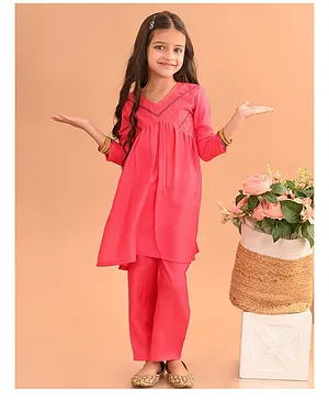 Lilpicks Couture Three Fourth Sleeves Sequin Embellished Kurta With Pant Set - Pink