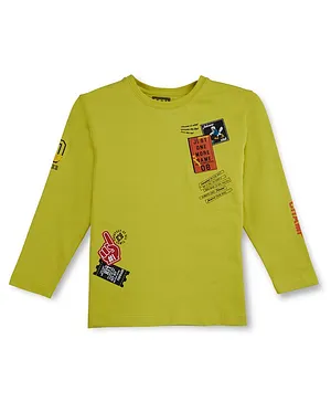 GINI & JONY Full Sleeves Placement Patch & Text Printed Tee - Yellow