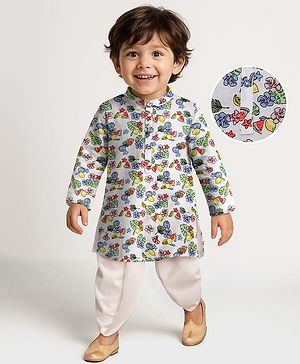 Babyhug 100% Cotton Woven Full Sleeves Floral Printed Kurta & Dhoti Set- Multicolour