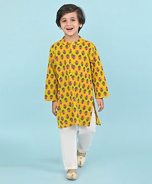 Babyhug Cotton Full Sleeves Kurta Pyjama Set Floral Print - Yellow