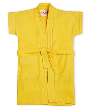 BUMZEE Terry Cotton Half Sleeves Solid Bath Robe - Yellow