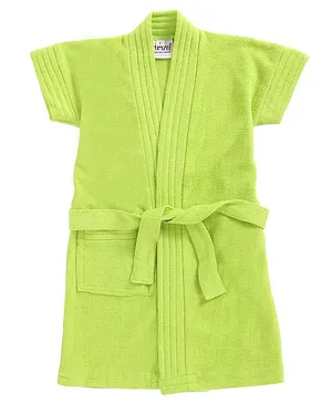 BUMZEE Terry Cotton Half Sleeves Solid Bath Robe -  Green
