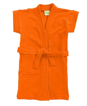 BUMZEE Terry Cotton Half Sleeves Solid Bath Robe -  Orange