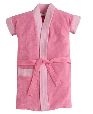 BUMZEE Terry Cotton Half Sleeves Solid Bath Robe -  Pink