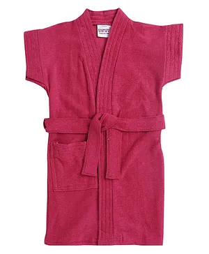 BUMZEE Terry Cotton Half Sleeves Solid Bath Robe -  Rose Pink