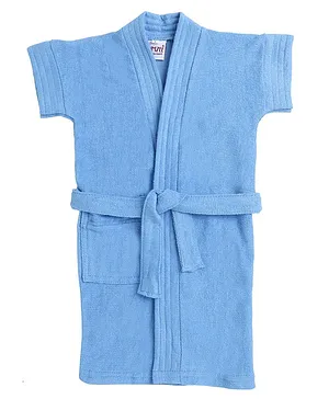 BUMZEE Terry Cotton Half Sleeves Solid Bath Robe -  Baby Blue