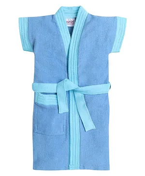BUMZEE Terry Cotton Half Sleeves Solid Bath Robe - Blue