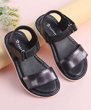 Cute Walk by Babyhug Velcro Closure Sandal With Double Foil Texture Effect - Black