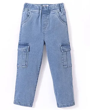 Kookie Kids Denim Full Length Jeans With Cargo Pocket Detailing  - Light Blue