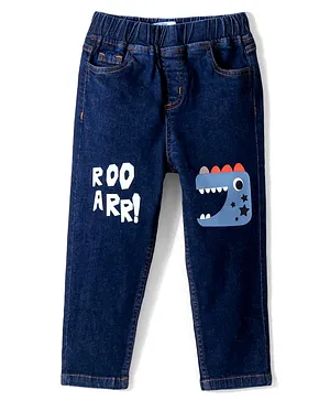 Kookie Kids Full Length Denim Jeans with Dino Graphics - Blue