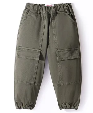 Kookie Kids Cotton Lycra Full Length Cargo Pants with Pocket Detailing Solid Colour - Green