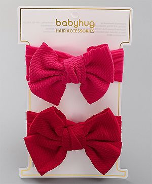 Babyhug Free Size Bow Style Headbands Pack of 2 - Red & Dark Pink