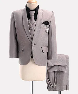 Rikidoos Cotton Full Sleeves Solid 4 Piece Suit - Grey
