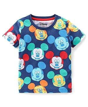 Babyhug Disney 100% Cotton Knit Half Sleeves T-Shirt Mickey Mouse Print - Navy Blue