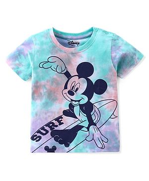 Babyhug Disney Cotton Knit Half Sleeves Tie & Dye T-Shirt Mickey Mouse Print- Blue