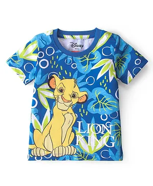 Babyhug Disney 100% Cotton Knit Half Sleeve T-Shirt with Lion King Print - Blue