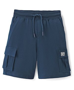 Pine Kids Cotton Terry Knit Above Knee Length Solid Colour Shorts - Blue