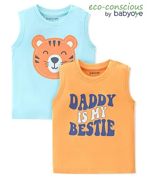 Babyoye 100% Cotton with Eco Jiva Finish Sleeveless Text & Tiger Print T-Shirts Blue & Orange