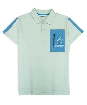My Milestones Half Sleeves Mountains With Travel More Worry Less Text Printed Polo Zipper Pocket Tee - Light Green