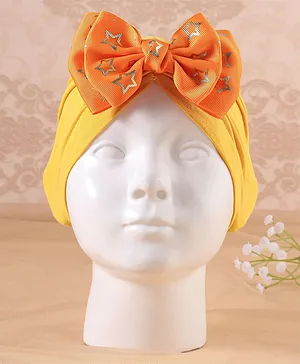 KIDLINGSS Bow Applique Detailed Star Foil Printed Cotton Turban Cap - Orange