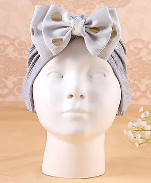 KIDLINGSS Polka Dots Foil Printed Bow Applique Detailed  Turban Cap - Grey