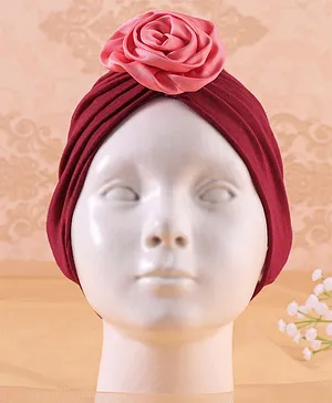 KIDLINGSS Satin Flower Applique Turban Cap - Maroon