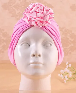 KIDLINGSS Satin Flower Applique Turban Cap - Light Pink
