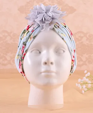 KIDLINGSS Floral Printed Flower Embellished Turban Cap - Grey