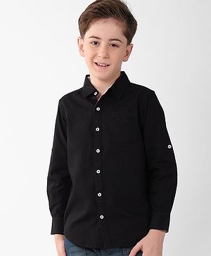 Pine Kids Cotton Woven Full Sleeves Solid Colour Shirt - Black