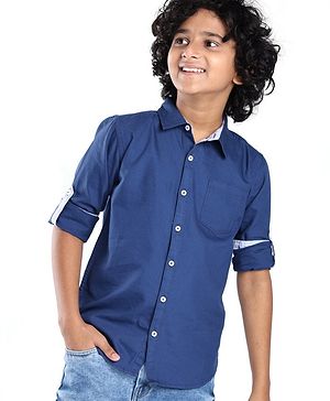 Pine Kids  Cotton Woven Full Sleeves Shirt Solid Colour- Navy Blue