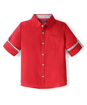 Pine Kids Cotton Woven Full Sleeves Solid Colour Shirt - Red