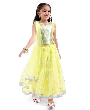 Babyhug Sleeveless Net Sequin Embroidered Lehenga Choli & Dupatta -Yellow
