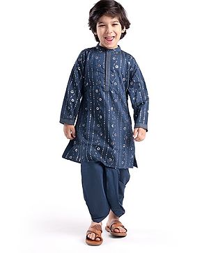 Babyhug Woven Full Sleeves Floral Embroidered  Kurta Dhoti  Set- Teal