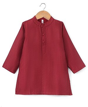 Babyhug 100% Cotton Woven Pin Tucked Kurta Solid Colour - Maroon