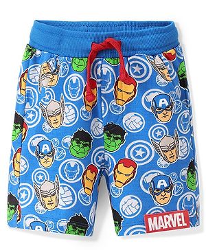 Babyhug Marvel Cotton Terry Knit Shorts Avengers Print - Blue