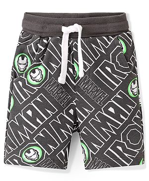 Babyhug Marvel Cotton Terry Knit Shorts Iron Man Print - Dark Grey