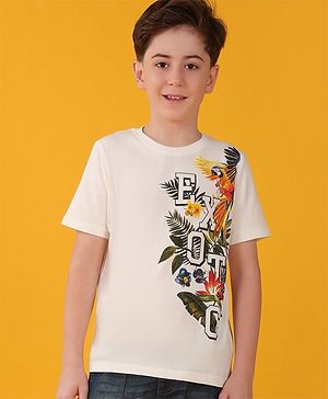 Pine Kids 100% Cotton Knit Half Sleeves T-Shirt Floral Print - Snow White