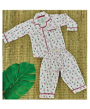 A Toddler Thing Organic Cotton Full Sleeves All Over Swan Printed Coordinating Night Suit - Pink