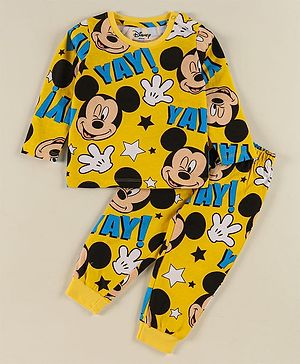 Babyhug Disney Half Sleeves T-Shirt & Jogger Pant With Mickey Mouse - Yellow & Black