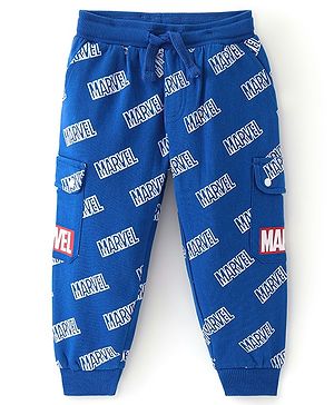 Babyhug Marvel Cotton Looper Knit Full Length Lounge Pant Text Print - Blue