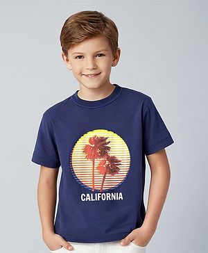 Pine Kids Cotton Knit Half Sleeves Sun Set Theme Print T-Shirt - Blue