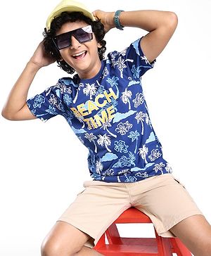 Pine Kids Cotton Knit Half Sleeves T-Shirt Beach Print - Limoges