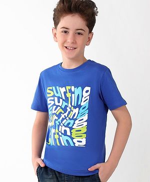 Pine Kids Cotton Half Sleeves T-Shirt Surfing Print - Dazzling Blue
