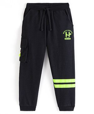 Honeyhap Premium Terry 100% Cotton Full Length Track Pant With Bio Finish Logo Print - Black Beauty