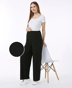 Bella Mama Cotton Elastane Full Length High Coverage Knit Pant - Black