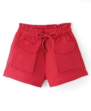 Pine Kids Cotton Woven Mid Thigh Solid Color Shorts  - Red