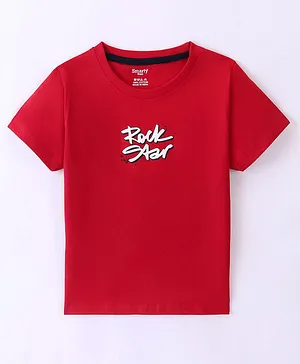 Smarty Boys Cotton Knit Half Sleeves T-Shirt Text Print -Red